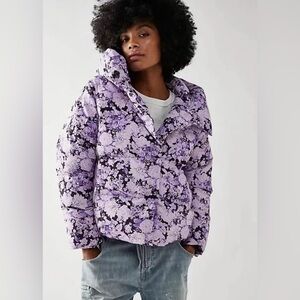 Free People x JAKKE Patricia Oversize Puffer Floral Purple Jacket Sz US 4 EUR 36